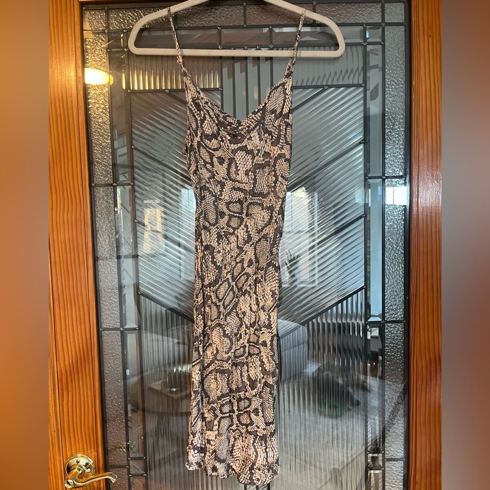 Snake skin print cowl neck dress